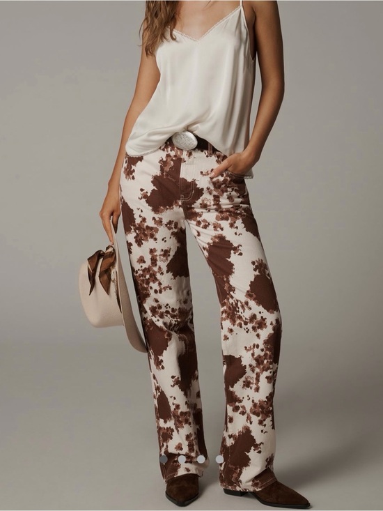Reformation Denim - Reformation Brown and White Cowprint Straight Jeans